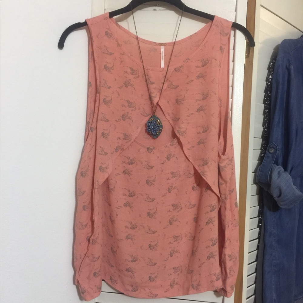 Free People Patterned Shirt with Front Cutout